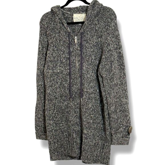 Rachel Rachel Roy Gray Marled Knit Zip-Up Hooded Long Cardigan Sweater Women’s M - Picture 1 of 6